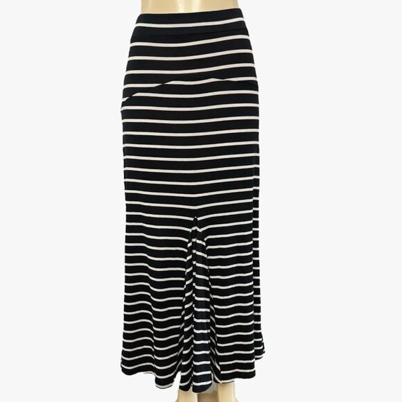 POOF Maxi Skirt Horizontal Black White Stripe High Rise Jersey Lightweight S - Picture 1 of 8